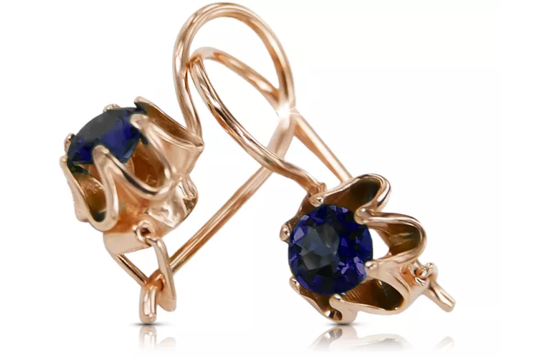 Or rose rouge 14 carats 14k 583 Sapphire des boucles d'oreilles vec013 Russe Soviétique URSS Style vintage Art Deco style